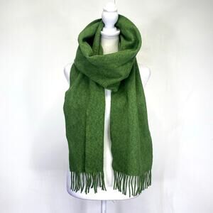 John Hanly Wool Cashmere Scarf Green Ireland Fringe Shawl Cozy Winter Classic